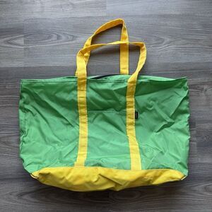 Vintage LL Bean Boat And Tote Bag Large Green Yellow Nylon 80s 90s Oregon Rare